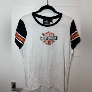 Harley-Davidson White and Black Tee with Orange Accents